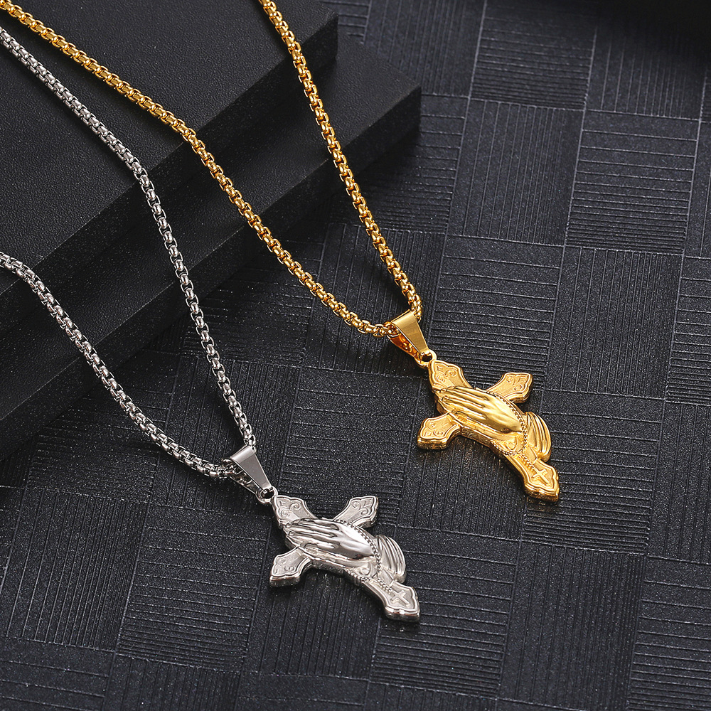 18g Weight Hip-hop Simple Style Cross Gesture Titanium Steel Plating Unisex Sweater Chain