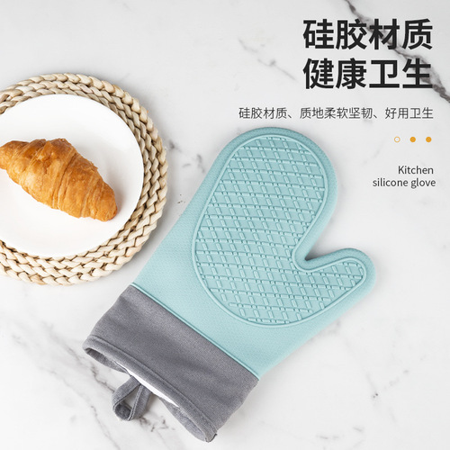 Oven silicone insulating gloves, anti-scalding and thickening, special kitchen baking, high temperature and heat resistant microwave oven, five fingers wholesale