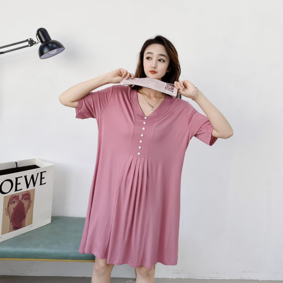 Special Sale Clear Encrypted Modal Nightdress Buckle Pleated Fashion Home Lively Medium Long dress Can Wear