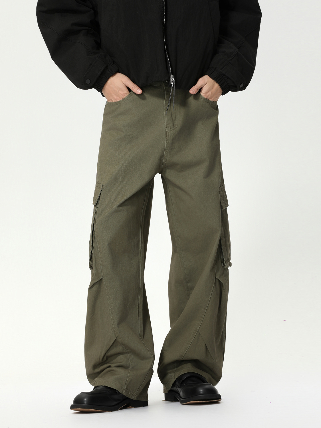 MTLCLOTHES Hombres| American High Street algodón casuales rascar pliegues multi-bolsillo herramienta cimeta lavado con agua jeans