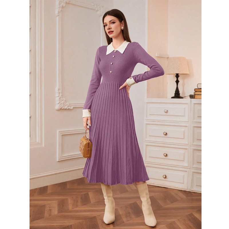 Shein's Popular French-Style Long-Sleeve Dress, Mid-Length Slim-Fit Knit Dress, Ozon Hot-Selling Foreign Trade Women's Clothing
