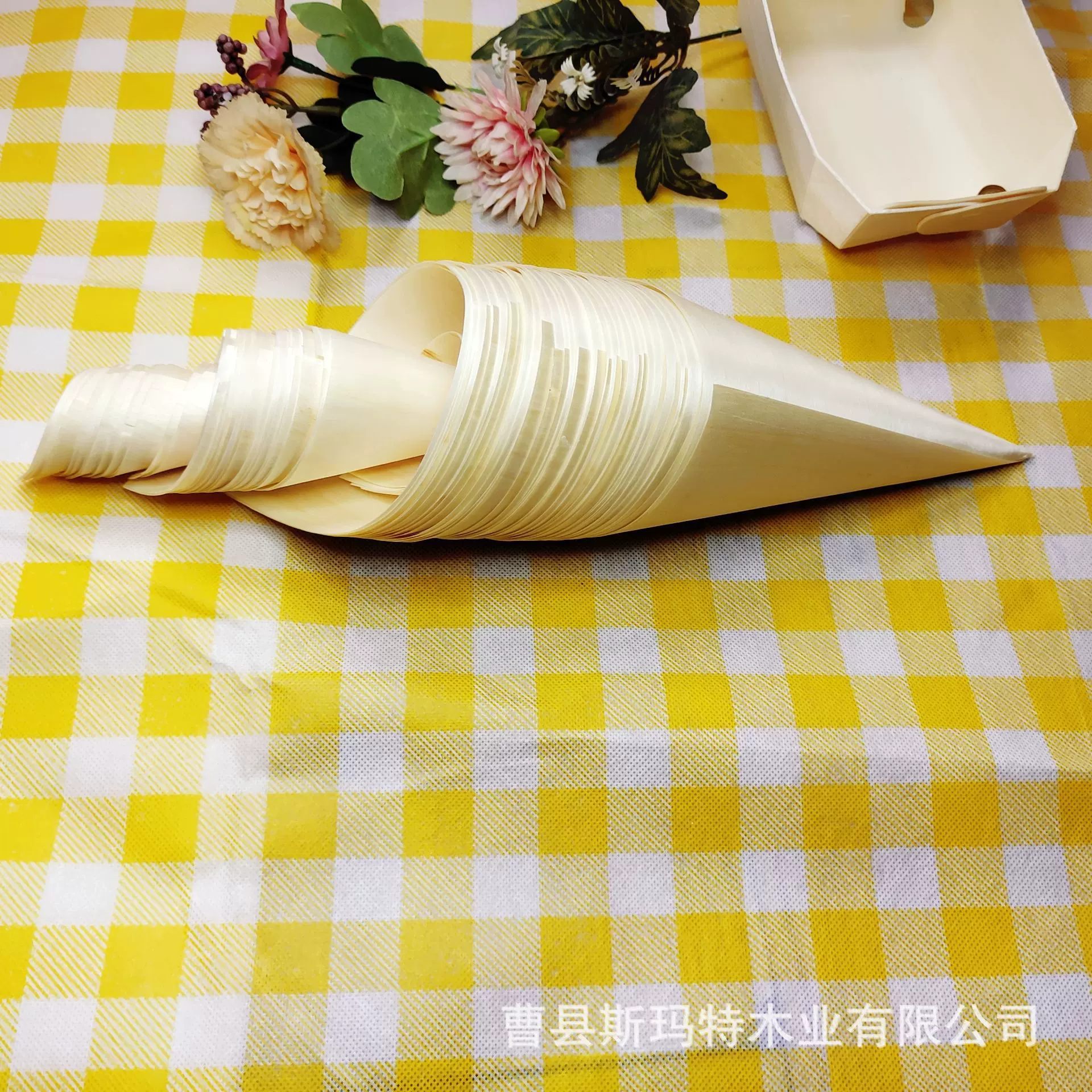 一次性木质冰淇淋筒锥形薯条打包盒多用途牛角杯零食糖果木皮卷