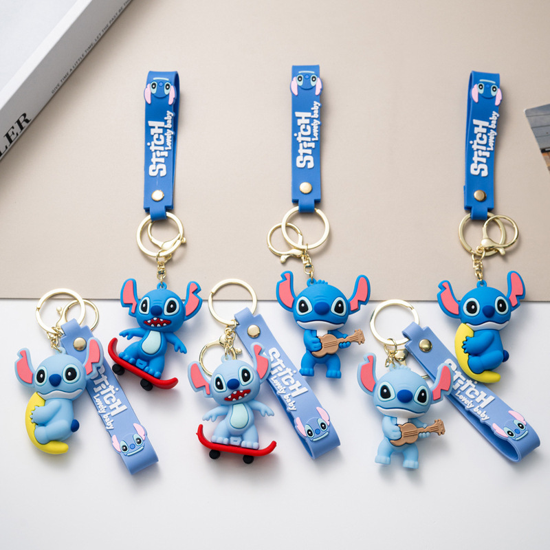 Creative Cartoon Skateboard Stitch Keychain Cute Stitch Keychain Men's and Women's Backpack Pendant Gift Wholesale
