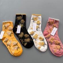 2024新日本皆川明minaperhonen森系浮雕丝光棉女中筒袜秋季新款