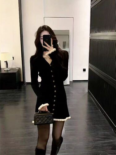 Small man, fragrant black dress, children's autumn and winter new style, tea break, French temperament, beautiful