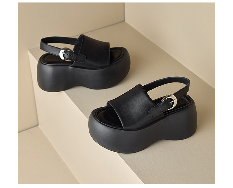 Sandal nữ đế dày quai ngang phối màu da thật mùa hè — Màu đen, Màu trắng, Màu vàng chi tiết 23