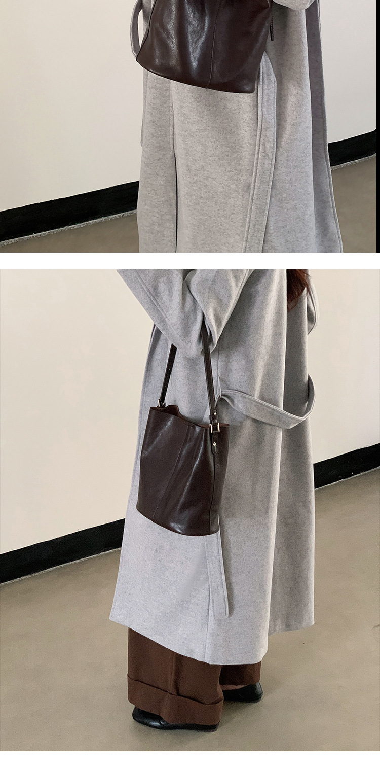 【 Vera pelle da donna 】 Borsa a secchiello monospalla in pelle bovina conciata al vegetale leggera e di lusso alla moda, sensoriale di alta qualità_voghion.com