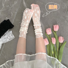 White lace piled-up socks for girls, mid-calf summer mesh thin version, Japanese JK flower Mary Jane fairy socks