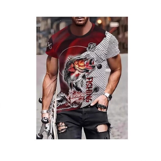New Fishing T-Shirt for Men, Fish Graphic Apparel, Oversized Top, Outdoor Sports Clothing, Summer Men's T-Shirt