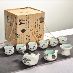 Snowflake tea set set complete set of tea cup tea set kung fu tea set ceramic business gifts printed LOGO wholesale