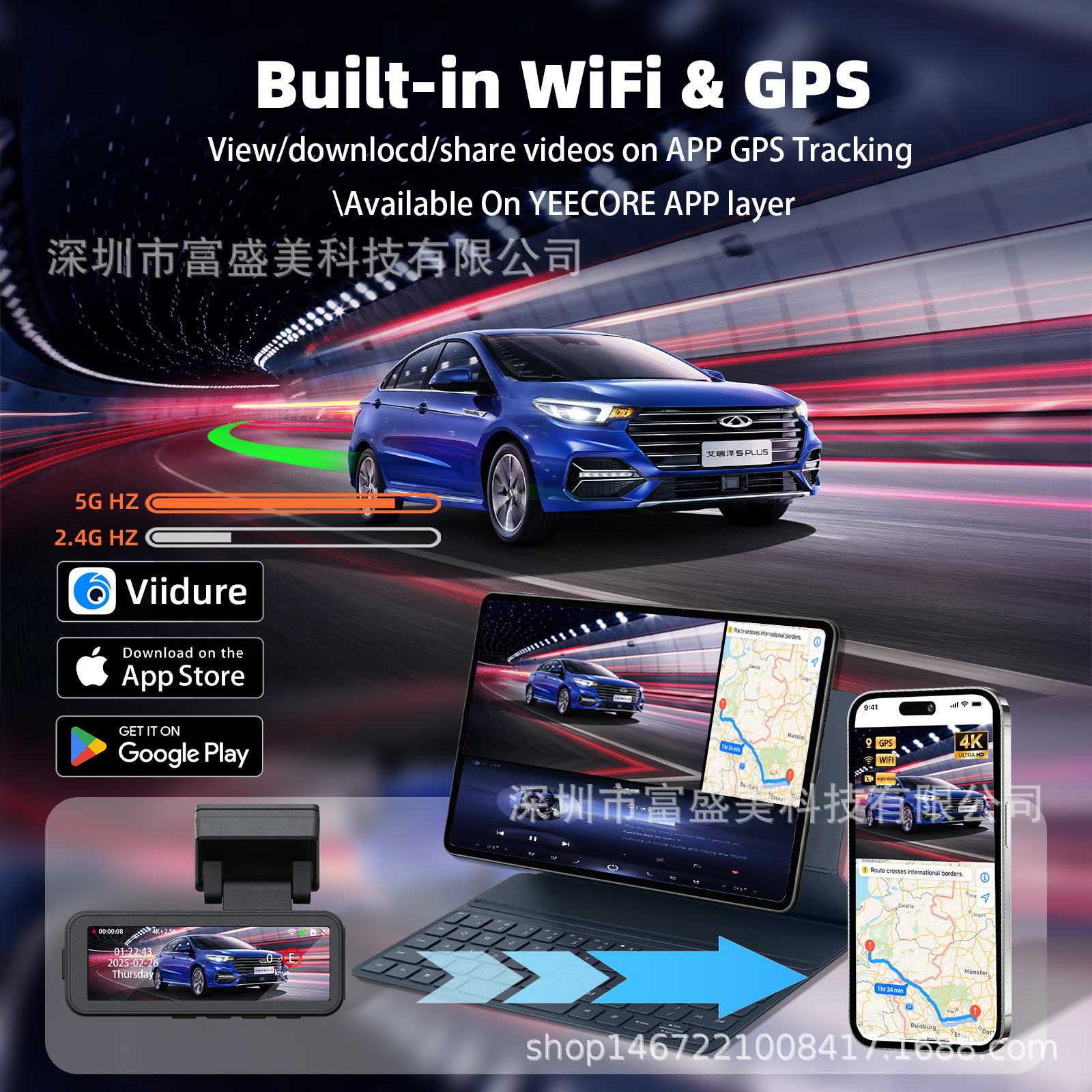 新型国境を越えた2レンズ4k駐車監視360パノラマ3インチWIFI夜視高精細GPSドライブレコーダ