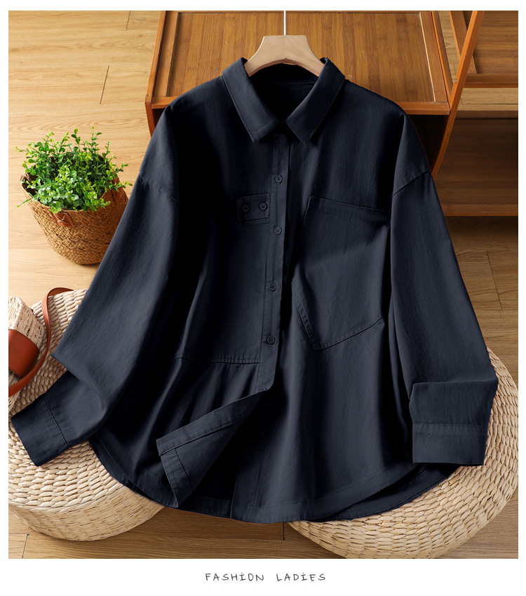 Giacca a camicia da donna in cotone con colletto maniche lunghe_voghion.com