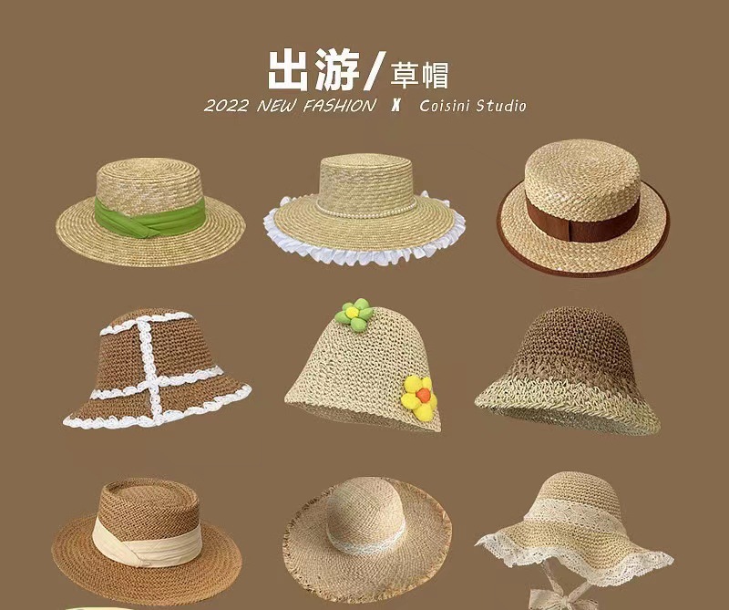 Japanese Sweet Pearl Flower Lace Big Brim Straw Hat Female Spring And Summer Travel Sunshade Sun Protection Hat Flat Top Hat