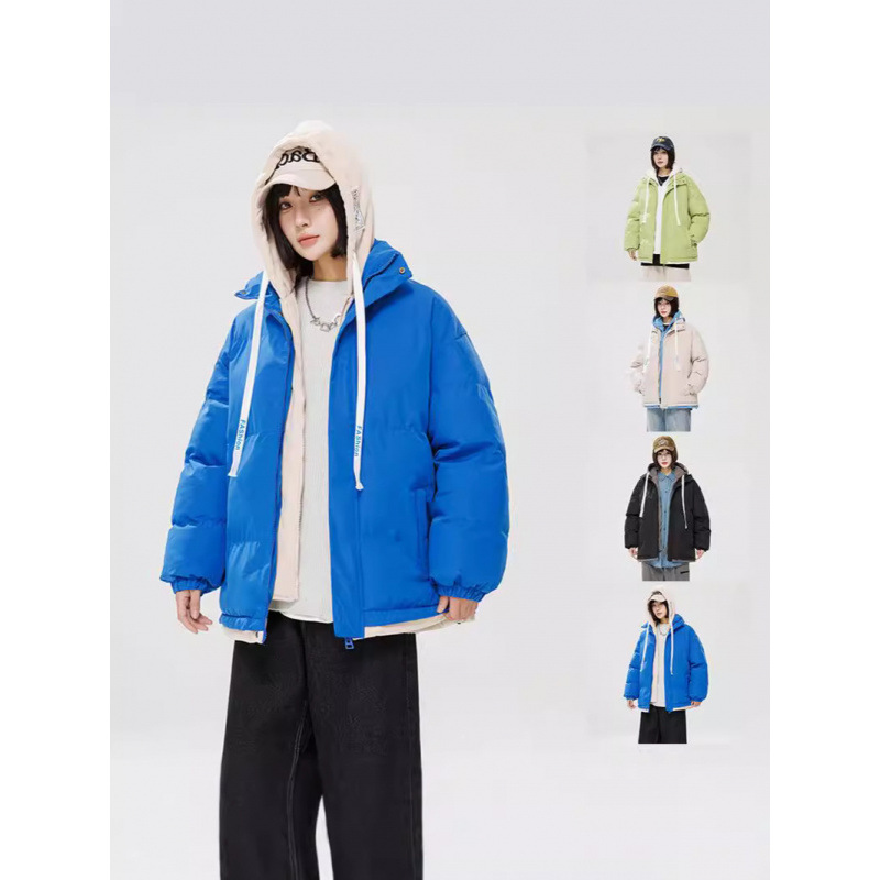 Japón fresco estilo de pareja de algodón de otoño y invierno estilo de moda sen simple cremallera cardigan falso dos juegos de chaqueta con capuzas de invierno