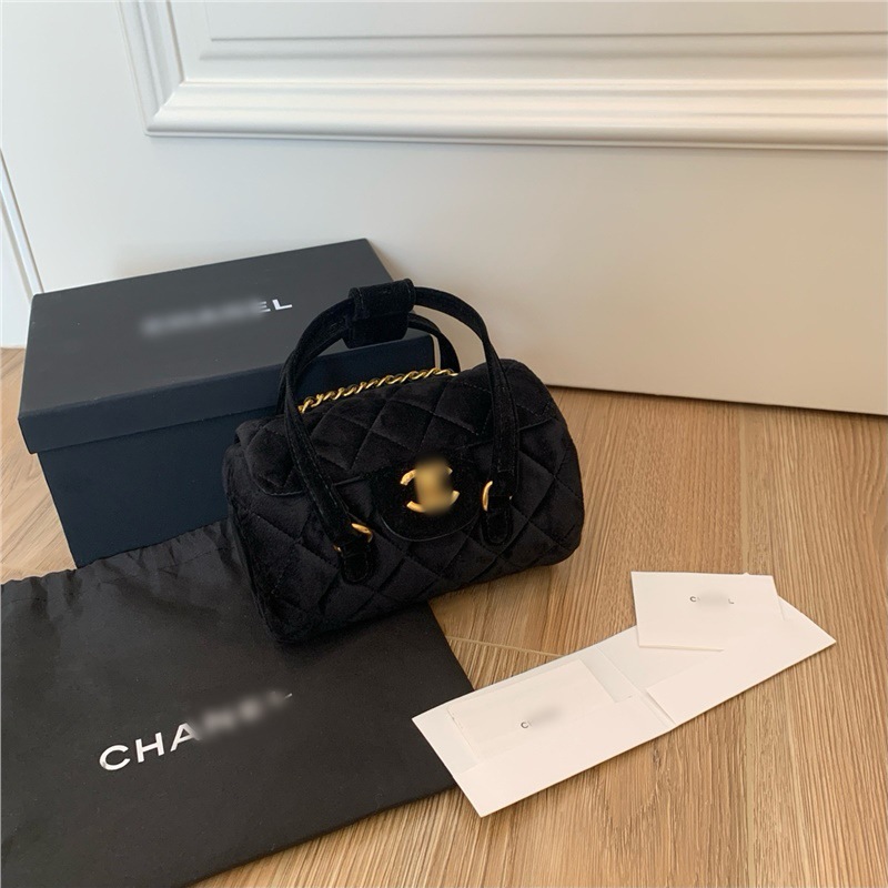 香vc年末プレゼントボーリングバッグ全皮/ベルベットチェーン斜めショルダー菱格円筒ハンドバッグとギフトボックス