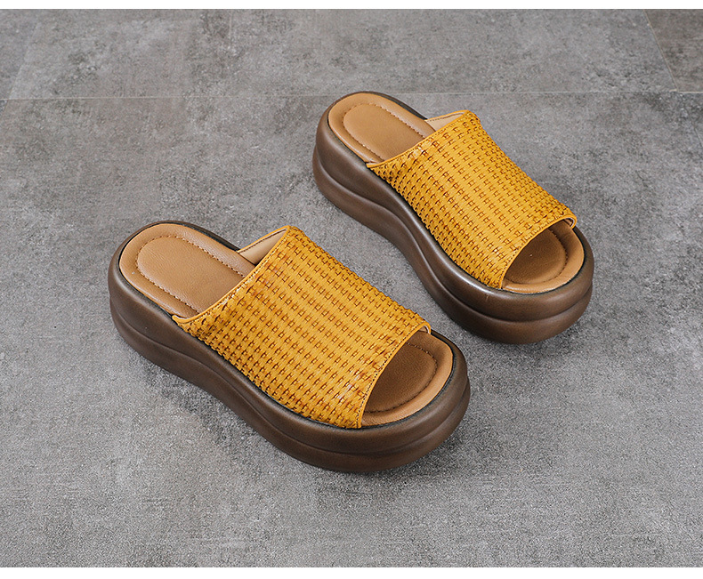 Dép sandal nữ quai chữ V đế dày da bò thật mềm chống trượt — màu nâu chi tiết 13