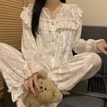 高级感韩版金丝绒睡衣ins风睡衣女秋冬季钻石绒网红两件套家居服