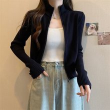 简约拉链毛衣外穿开衫女早秋季新款修身百搭慵懒风针织衫外套上衣