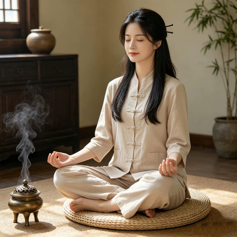 Zen Clothing for Women, Chinese Style Tang Suit, Buddhist-Inspired Women's Clothing, Cotton and Linen Set for Practice, Tai Chi Training, Meditation Layperson Clothing for Men