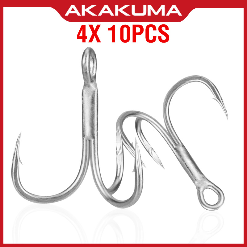 10 Pack 4 times to strengthen three hooks with barbed Luya fishing hook three anchor hooks blood groove Luya long pointed hook wholesale