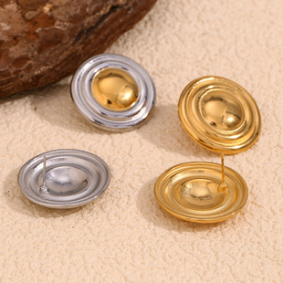 European and American Fashion Elegant Stylish Niche Geometric Popular Earrings Stainless Steel Plated 18K Gold Round Shield Earrings for Women