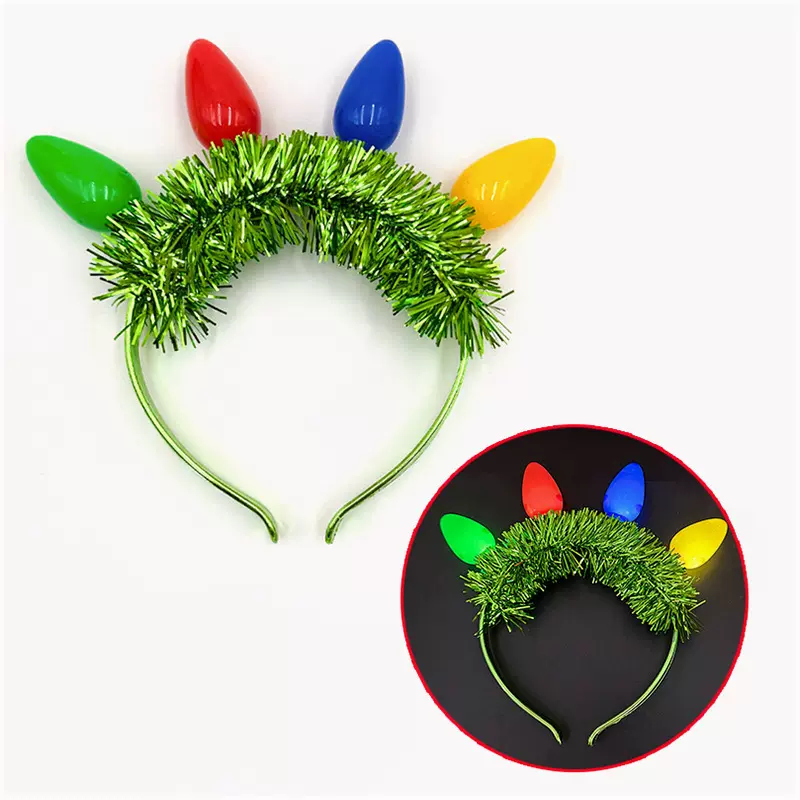 跨境热销圣诞节头饰多功能灯泡头箍4LED灯演唱会派对道具发箍头饰