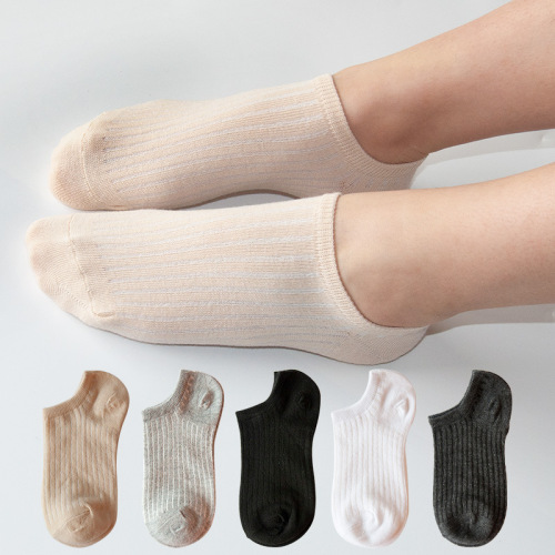 Spring and Summer New Style Ship Socks for Girls, Solid Color Striped Breathable Moisture-Wicking Invisible Socks, Versatile College Comfort Women's Socks