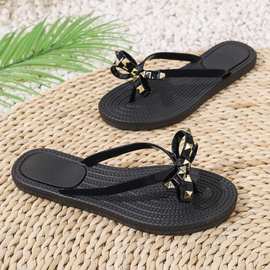 海边度假麻底女凉鞋韩潮平跟夹脚女拖韩潮外穿橡塑底人字拖