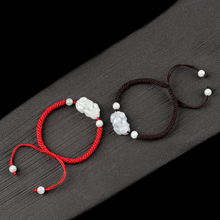 Natural Burmese A- Goods Jade Pi Xiu Hand Rope Women's Hand-Woven Bracelet Benmingnian Red Men