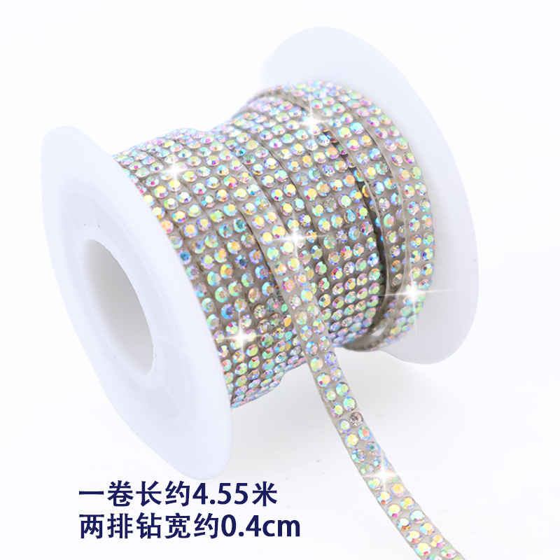 Tiras de diamantes de imitación de doble fila al por mayor con adhesivo, pegatinas de diamantes autoadhesivas, accesorios de ropa DIY, tiras de diamantes de imitación, accesorios de cristal, pegatinas de diamantes