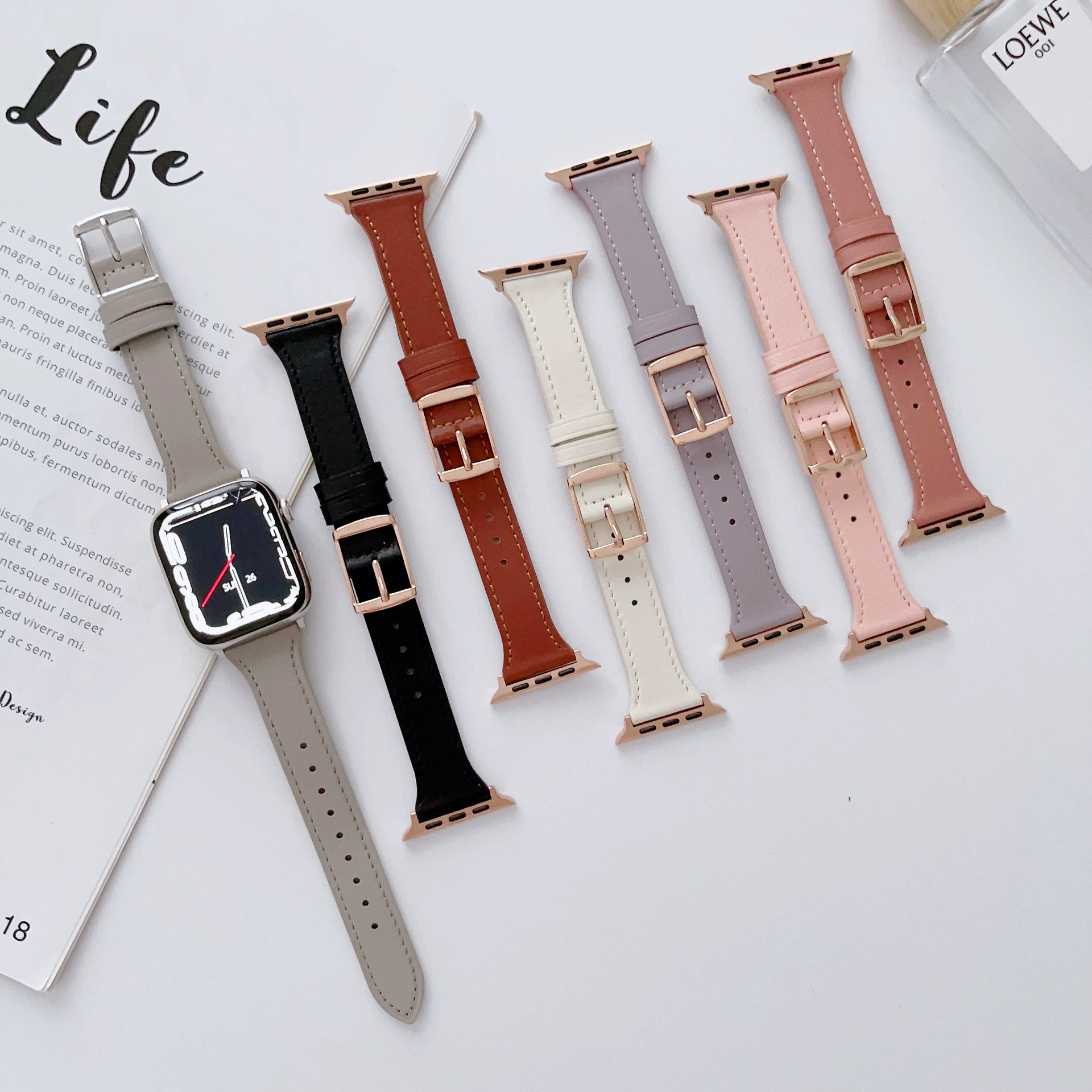  Совместимо с ремешком Apple AppleWatch Ultra кожаный браслет iWatchs8/7/6/5/4/4/SE японская буква пряжка