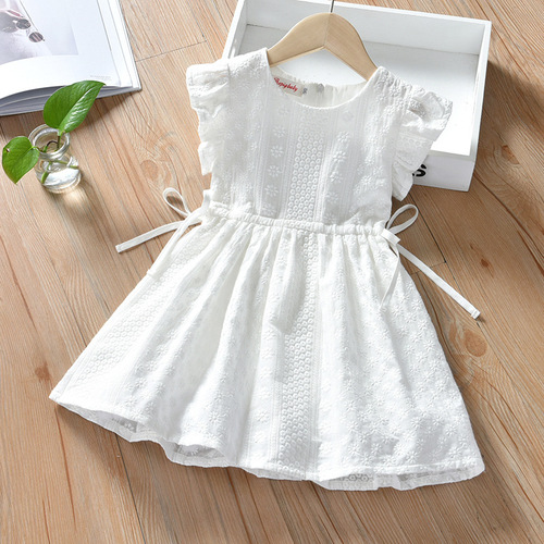 Baby Fashion White Dress Summer  New Children Plain Embroidered Sleeveless Backless Dress Girls Summer Dress