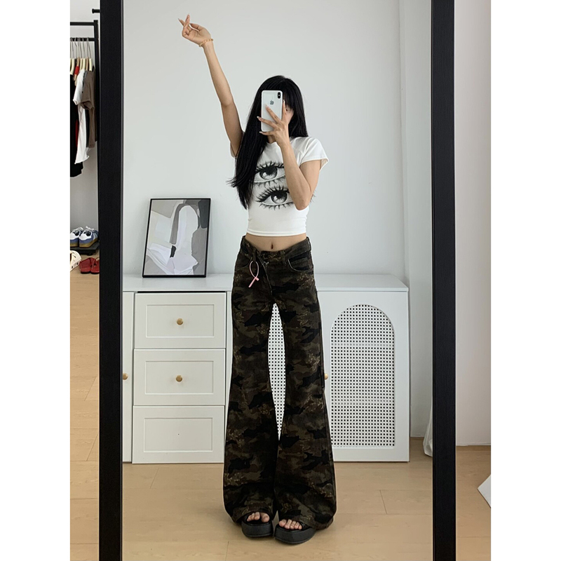 Slightly Flared American-Style Camouflage Jeans for Women, Summer Straight-Leg Low-Waist Camouflage Denim Bell-Bottom Pants for Women, Slimming Pants for Women Slightly Flared American-Style Camouflage Jeans for Women, Summer Straight-Leg Low-Waist Camouflage Denim Bell-Bottom Pants for Women, Slimming Pants for Women