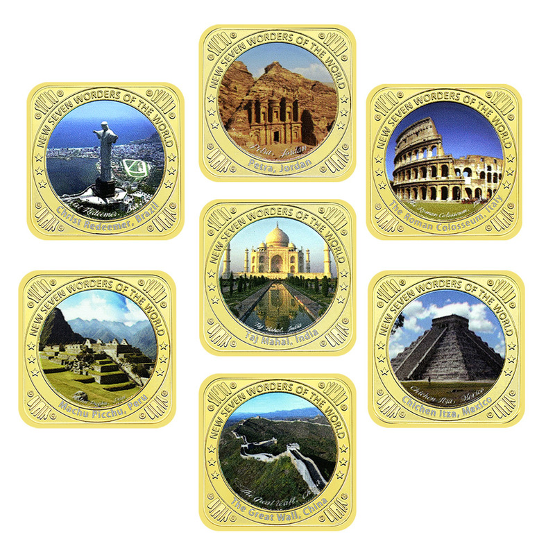 2007 the New Seven Wonders of the World Gold Commemorative Coin Square Nugget Badge