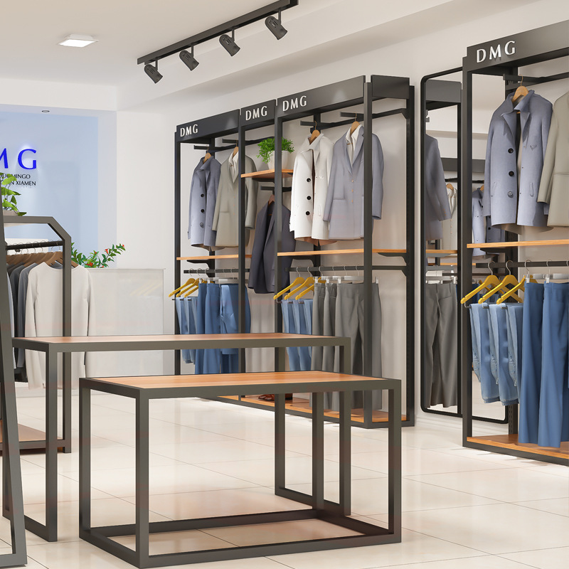 Expositor de ropa para tienda, perchero colgante, expositor de ropa de pie para centro comercial, estante para ropa de hombre, vitrina moderna.