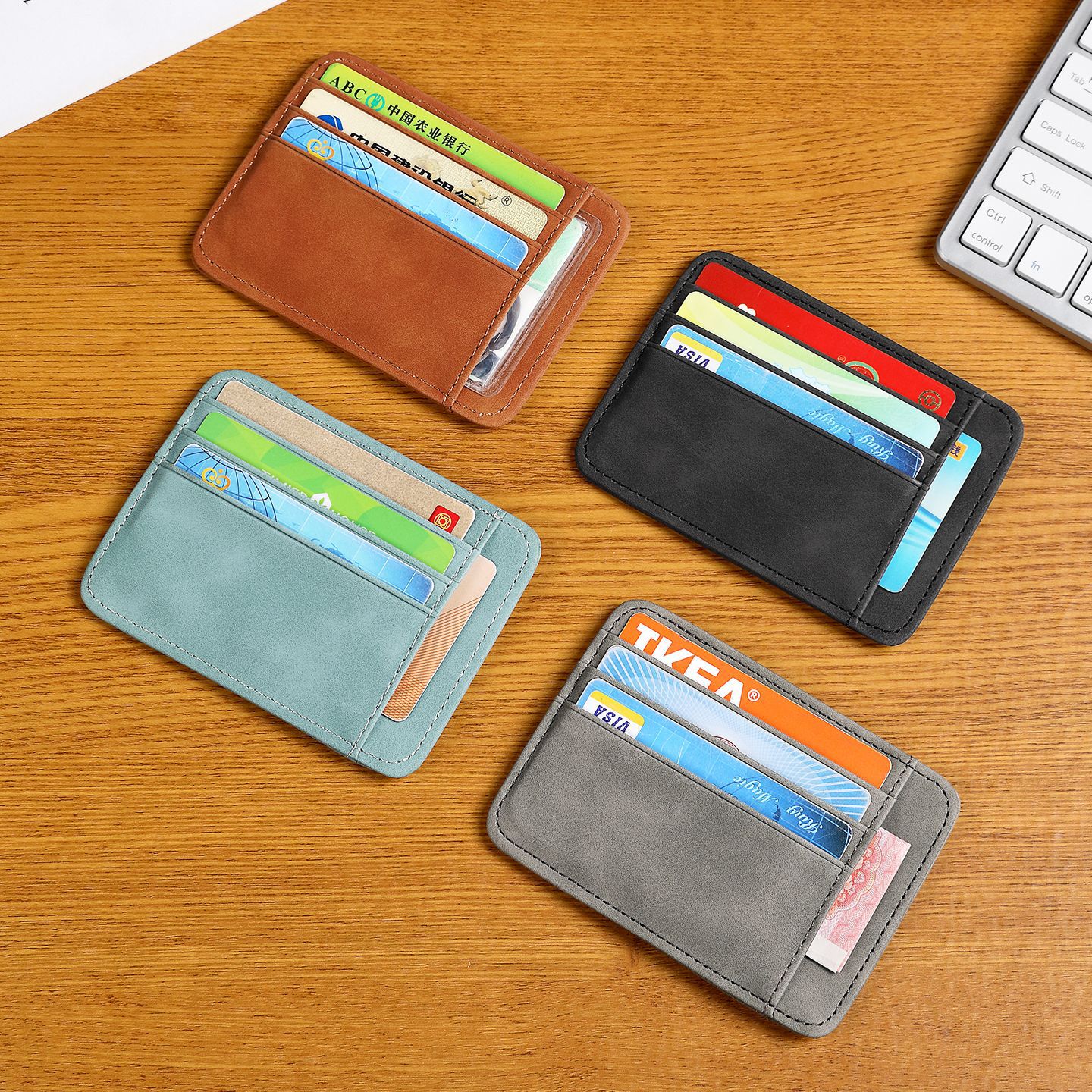 Bolsa de tarjetas de alta calidad, bolsa de tarjetas de alta calidad, bolsa de tarjetas de alta capacidad, bolsa de tarjetas de cuero de imitación de pu, delgada y compacta