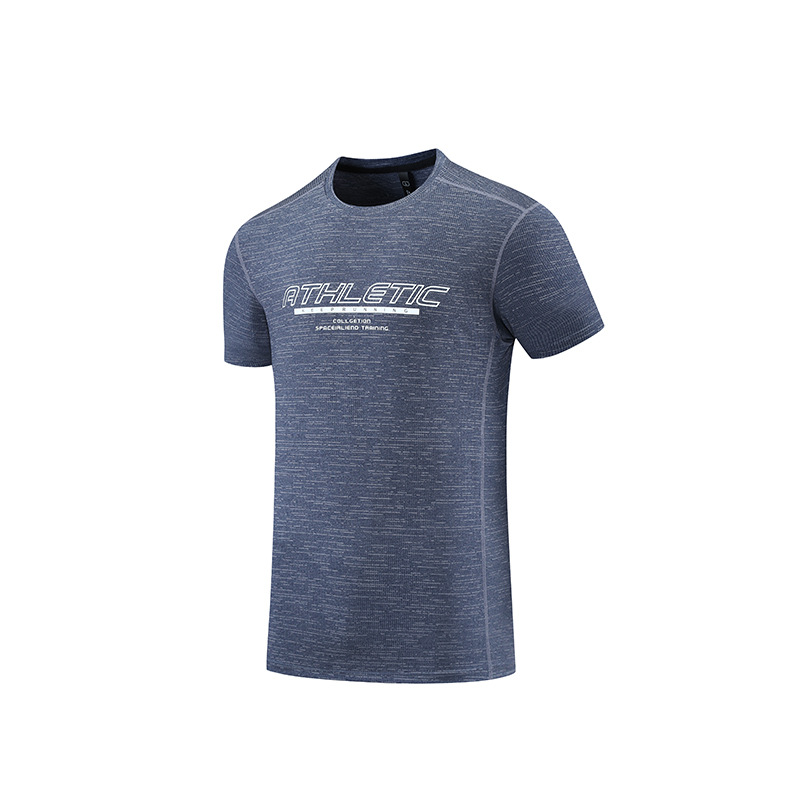 Amazon nuevo europeo y americano sudor-absorbente de secado rápido manga corta moda impresa transpirable correr deportes camiseta hombres cuello redondo top