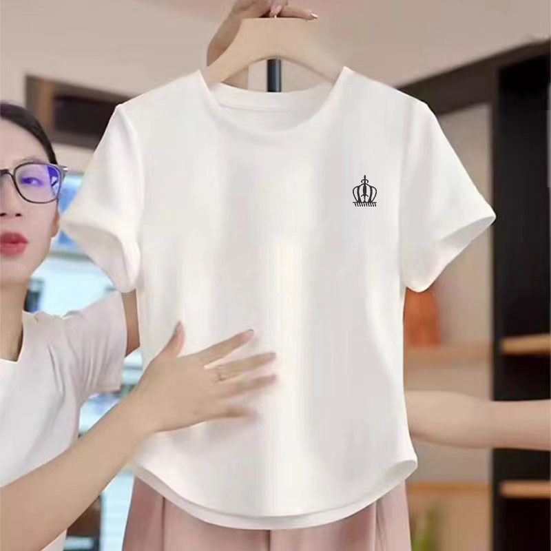 爆款不规则正肩白色短袖t恤女打底衫百搭圆领小个子夏季上衣潮ins|undefined
