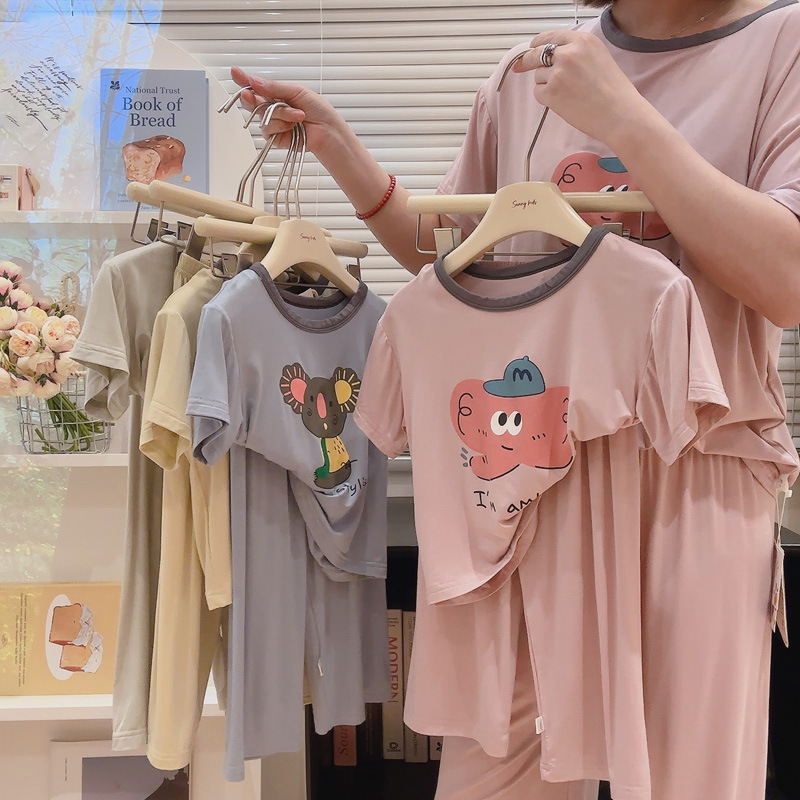 【7a抗菌】優可糸親子の怠惰なゆったりとした氷感の子供モーデールの家庭服パジャマセット|undefined