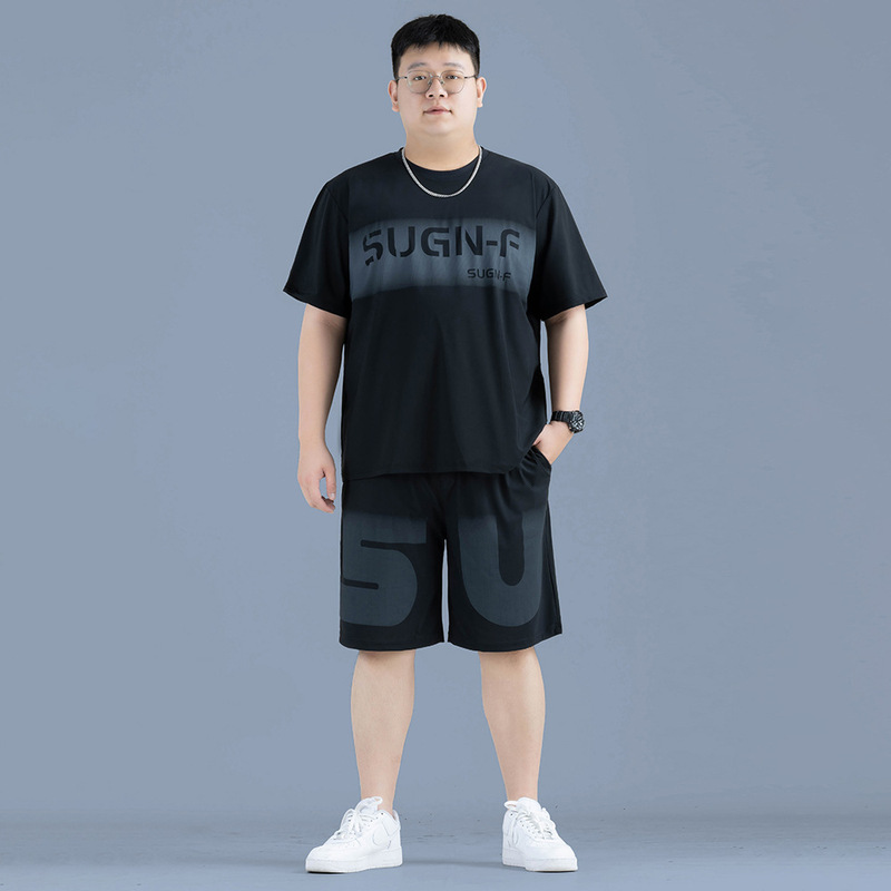Ice Silk Casual Sports Quick-Drying Suit Summer New Men's Plus Fat Plus Size T-Shirt Short-Sleeved Shorts Two-Piece Trendy Set Ice Silk Casual Sports Quick-Drying Suit Summer New Men's Plus Fat Plus Size T-Shirt Short-Sleeved Shorts Two-Piece Trendy Set