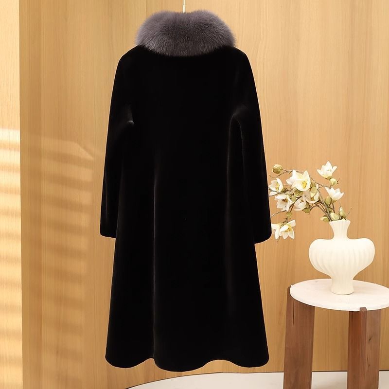 加厚妈妈装皮草外套狐狸毛水貂绒中长款皮毛一体新款领中老年大衣