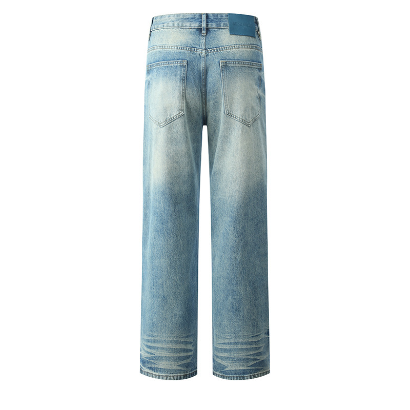 New Spring and Autumn Men's Denim Fashion Trendy Brand Casual Retro Non-Elastic Loose Straight-Leg Youth Jeans for Men