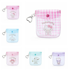 Japanese-style Ins cute checkered Kuromi Melody PVC transparent red mouth love small item storage bag
