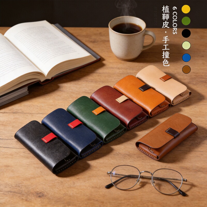 New Style Glasses Storage Bag, Genuine Leather Glasses Case, First-Layer Cowhide Vegetable-Tanned Leather, Ultra-Thin Contrasting Color Glasses Case, Manufacturer's Ready Stock