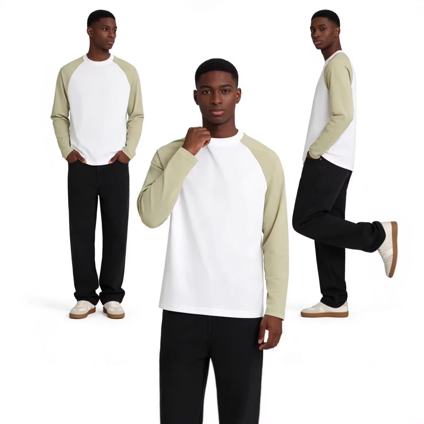 Men's Clothing Men's Color Block Raglan Sleeve Long Sleeve T-Shirt Loose Fit Casual Versatile Solid Color Trendy Couple Style Top_voghion.com