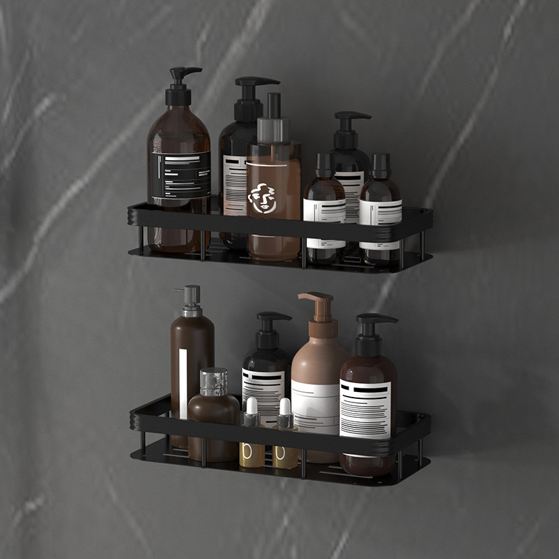 Black and White Bathroom Shower Room Double-Layer Storage Rack Wall-Mounted Storage Toiletries and Toiletries Without Punching to Save Space