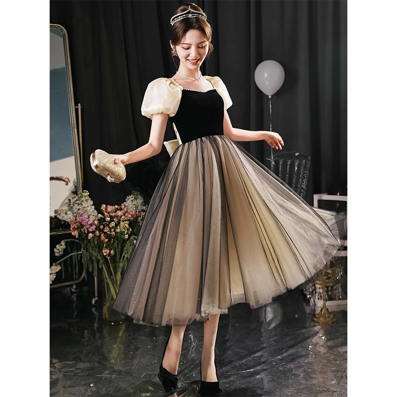 Vestido de noche negro para mujer, nuevo estilo 2026, de alta gama, lujo, nicho, para estudiantes, ceremonia de mayor edad, fiesta de graduación, princesa huida