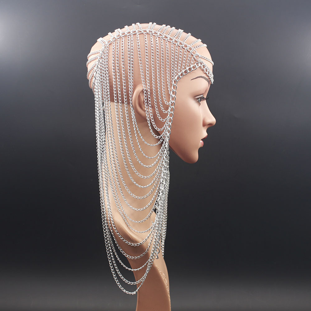 Aliexpress Popular European and American Exaggerated Fashion Stylish Metal Aluminum Chain Long Multi-layer Head Chain Female Punk Street Style Head Chain