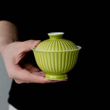 纯手绘兰花槐花绿菊瓣盖碗茶杯单个家用泡茶器陶瓷茶碗带盖不烫手
