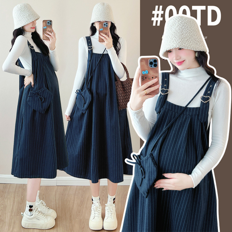 Pregnant Women's Spring Dress New Style Pregnant Mothers Stylike Base Shirt High-grade Wool Strap dress Elegant Wear suit Pregnant Women's Spring Dress New Style Pregnant Mothers Stylike Base Shirt High-grade Wool Strap dress Elegant Wear suit